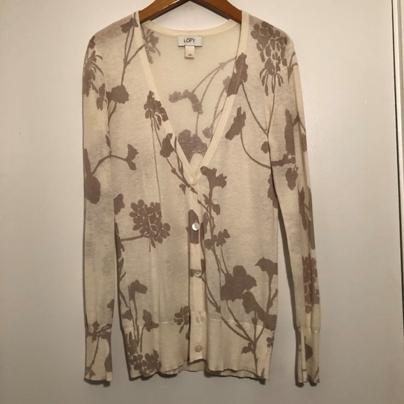 LOFT Sweaters - SOLD - Ann Taylor Loft Off White & Taupe Open Cardigan XS
